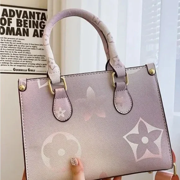 Pink and Purple Satchel with Floral Motifs - Picture 1 of 1